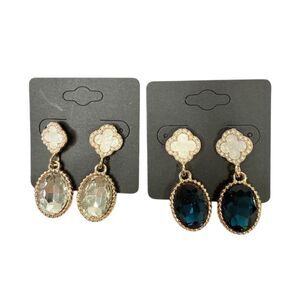 Clover Austrian Crystal Drop Earrings 2 Pairs Clear Dangle gift lot bundle